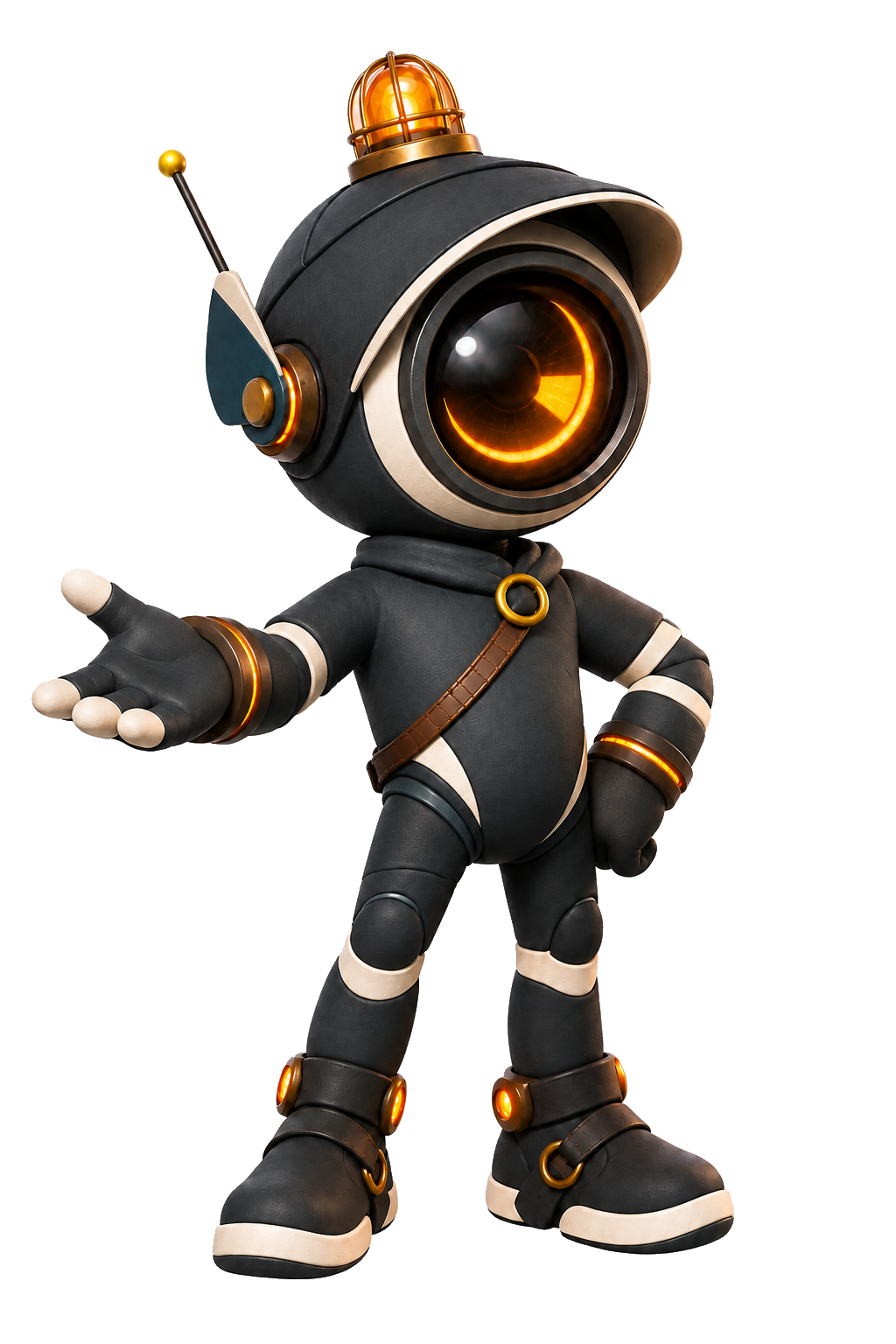 Radar, mascote da Strivium, organizando o sinal da profissão